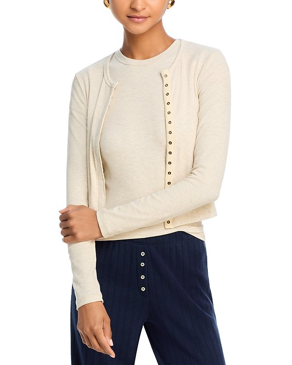 LESET Kelly Fine Rib Snap Front Cardigan MSRP $180