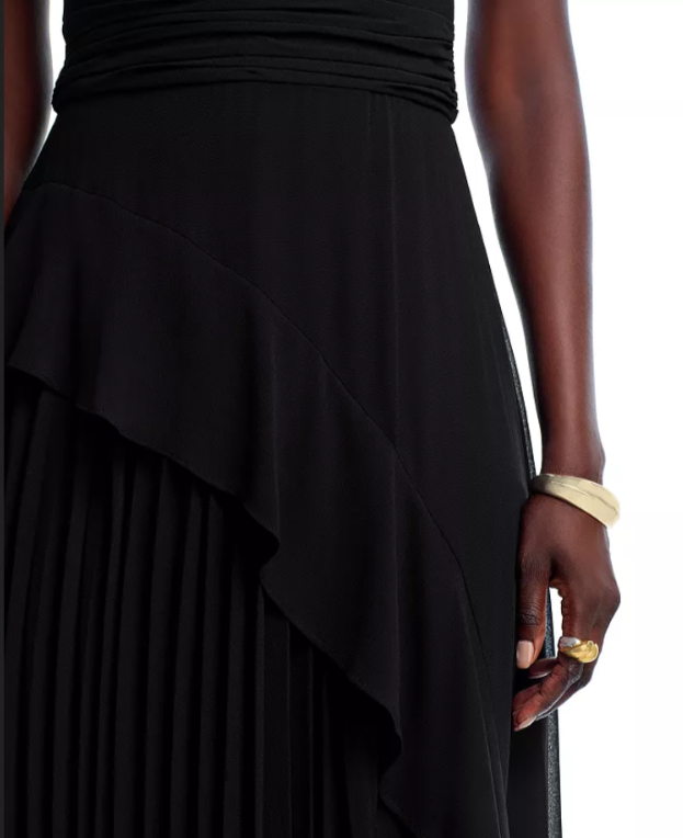 AQUA Long Chiffon Pleated Dress MSRP $278