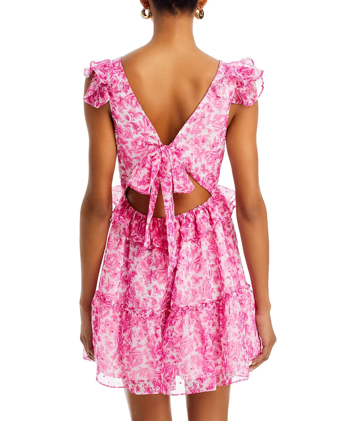 AQUA Floral Ruffle Trim Mini Dress MSRP $88
