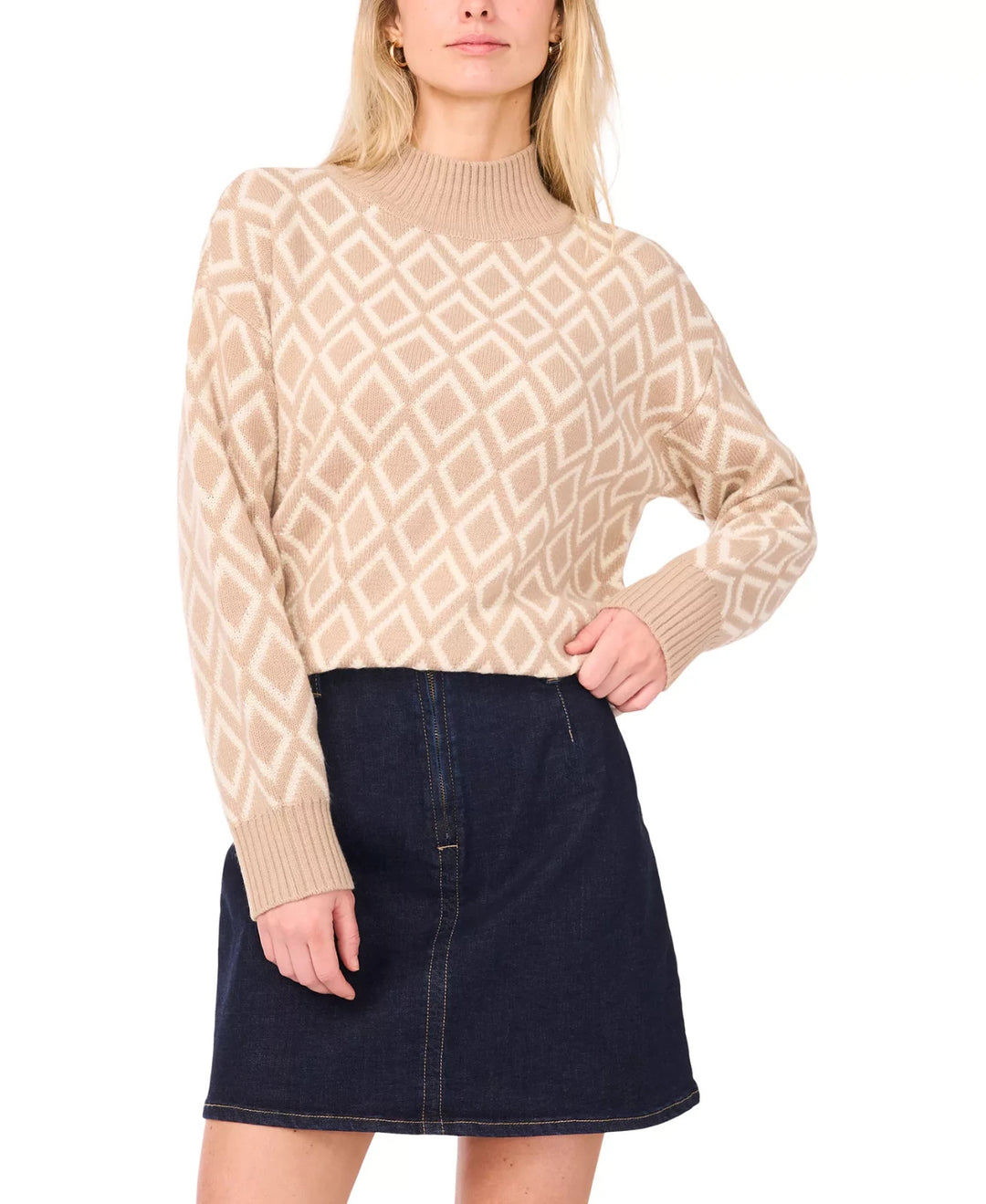 Vince Camuto Turtleneck Geometric-Print Long-Sleeve Sweater MSRP $99