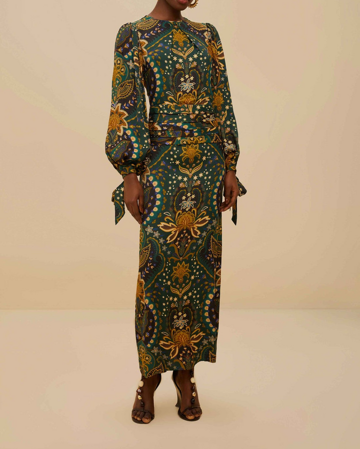 Farm Rio Jaipur Lenzing Ecovero Viscose Maxi Dress MSRP $270