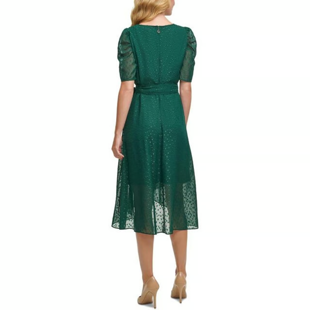 Tommy Hilfiger Womens Glitter Puff Sleeve MIDI Dress MSRP $139