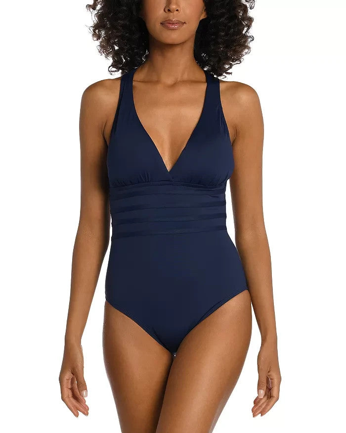 La Blanca Island Goddess Multistrap Cross Back One Piece Swimsuit MSRP $125
