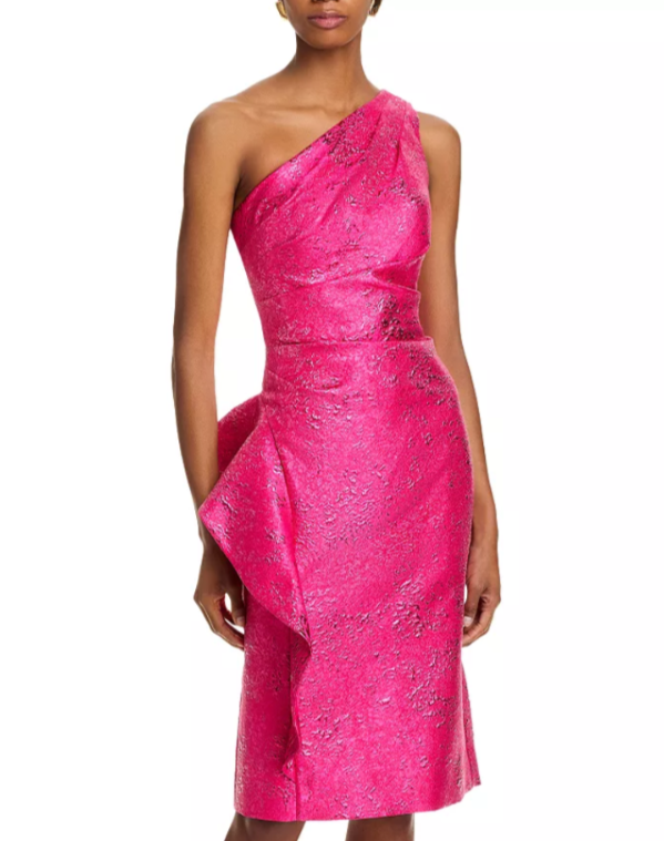 Teri Jon by Rickie Freeman Jacquard One Shoulder Dress MSRP $590