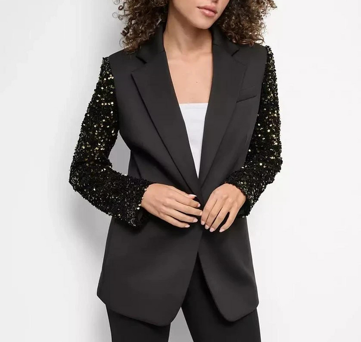 DKNY Sequinned-Sleeve Single-Button Blazer MSRP $169 Size 6 # 4C 1391 New