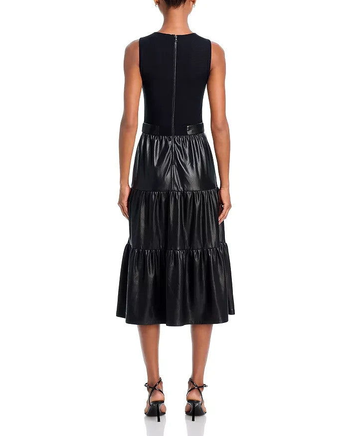 Alice and Olivia Chara Sleeveless Faux Leather Midi Dress MSRP $465
