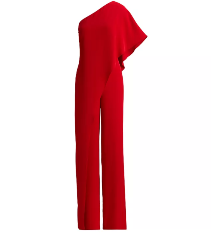 Lauren Ralph Lauren Cape Georgette One Shoulder Jumpsuit MSRP $265