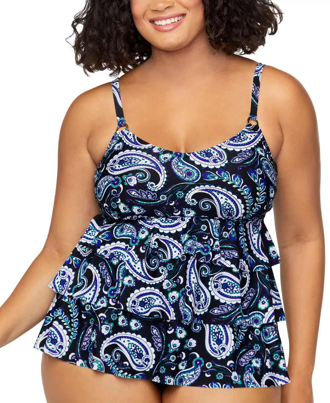 Island Escape Plus Size Printed 3-Tiered Bandini MSRP $49.99