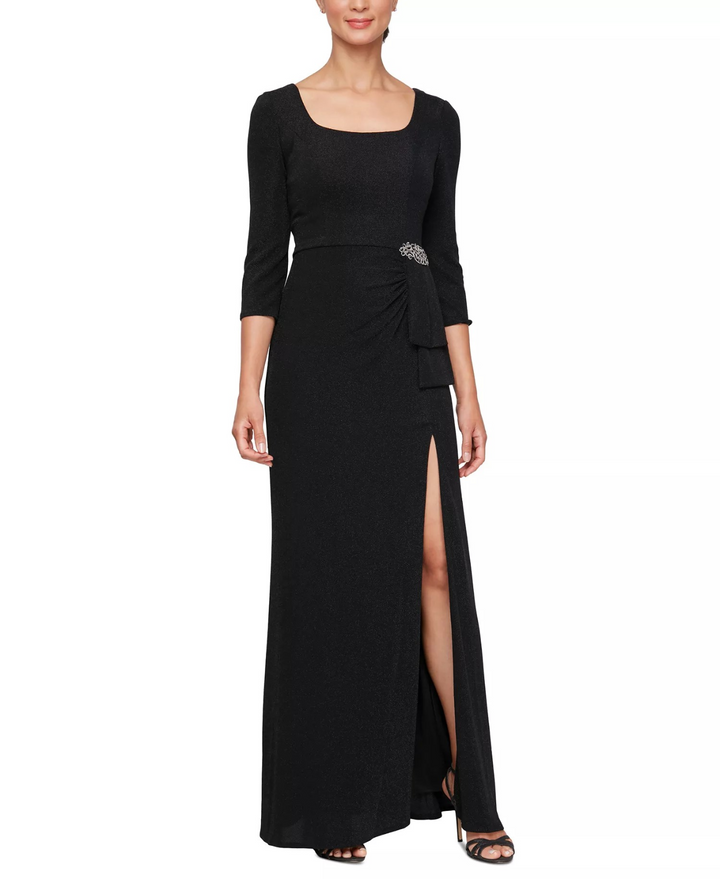 Alex Evenings Women's Square-Neck 3/4-Sleeve Gown MSRP $199