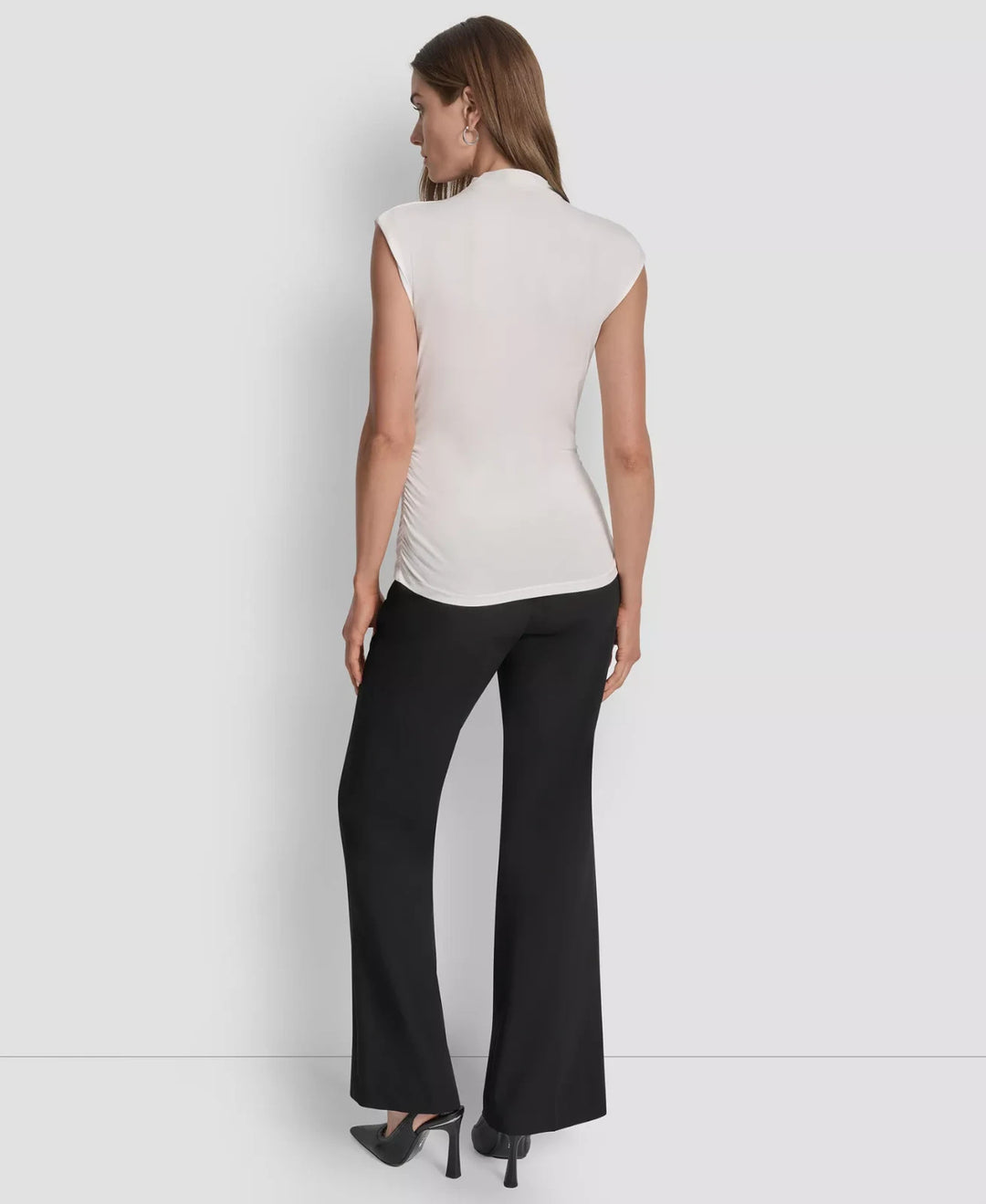 DKNY Mock-Neck Sleeveless Side-ruched Knit Top MSRP $49