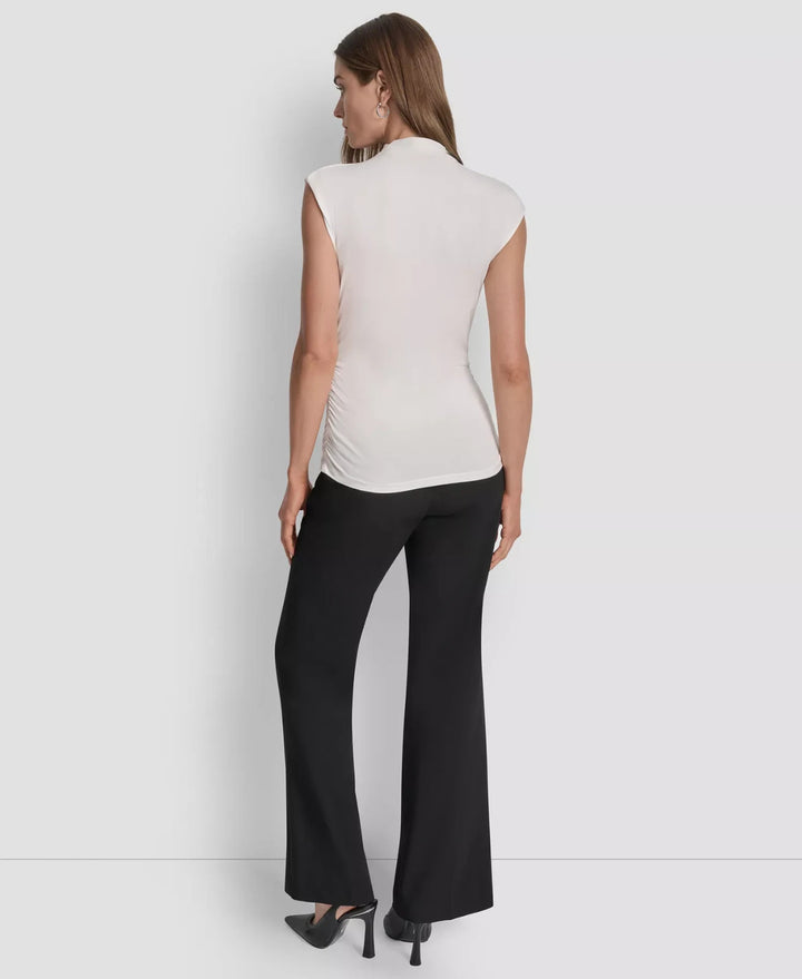 DKNY Mock-Neck Sleeveless Side-ruched Knit Top MSRP $49