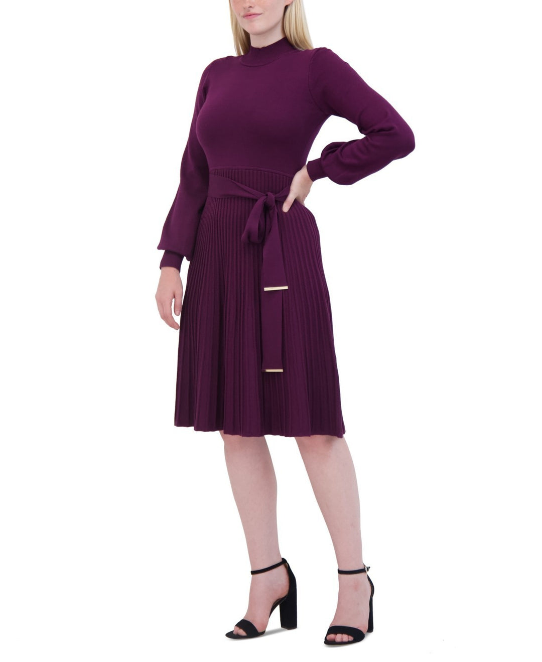 Jessica Howard Women's Long-Sleeve Pleated Knit Dress MSRP $89