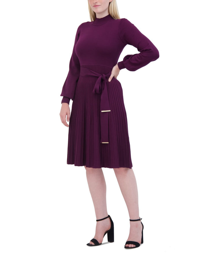 Jessica Howard Women's Long-Sleeve Pleated Knit Dress MSRP $89