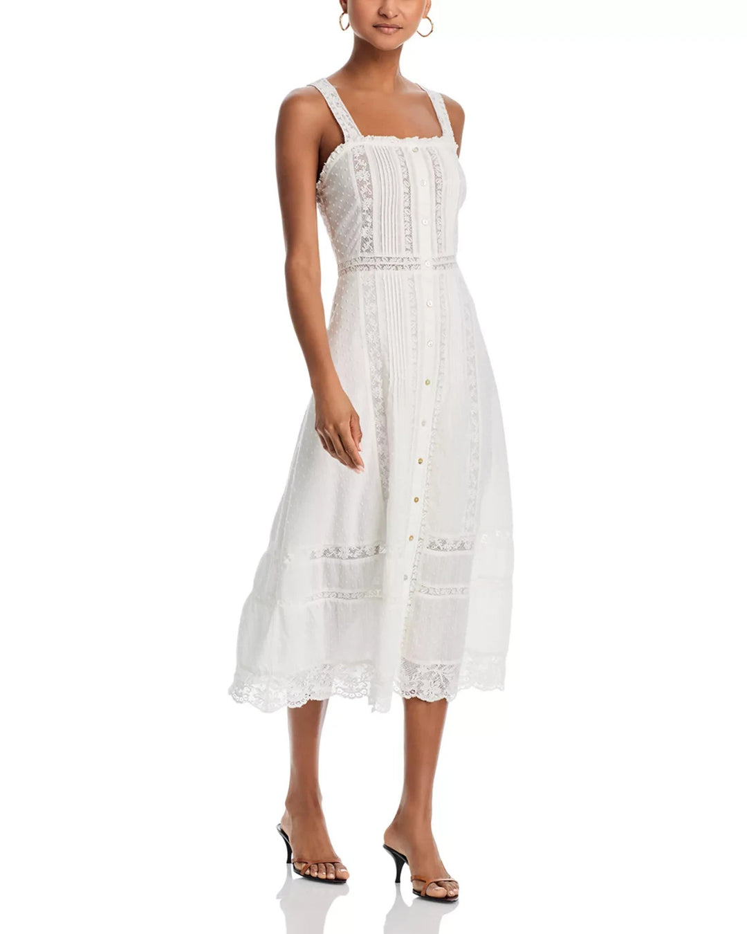 LoveShackFancy Judalon Lace Button Front Midi Dress MSRP $395
