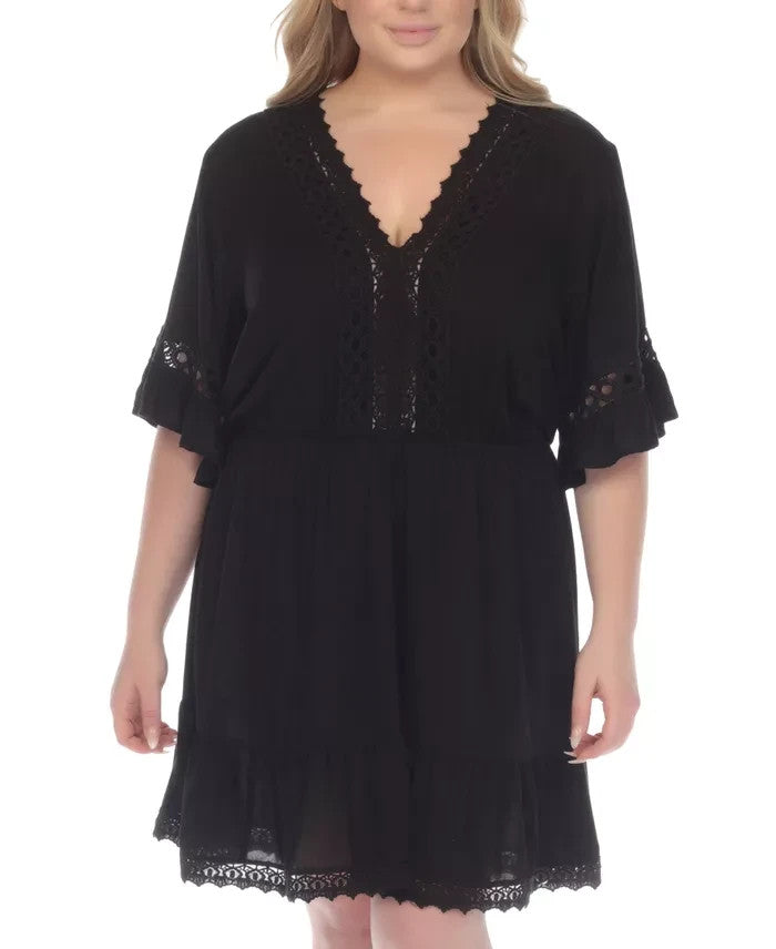 Raviya Plus Size Lace-Inset Mini Cover-Up Dress MSRP $58