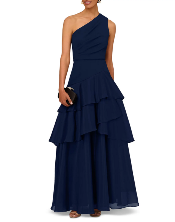 Aidan Mattox One Shoulder Tiered Gown MSRP $395