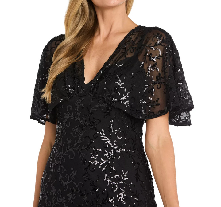 R & M Richards Women's Sequinned Flutter-Sleeve Cocktail Dress MSRP $179