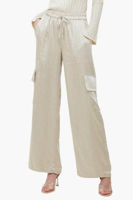 French Connection Chloetta Womens Satin Wide Leg Cargo Pants MSRP $118