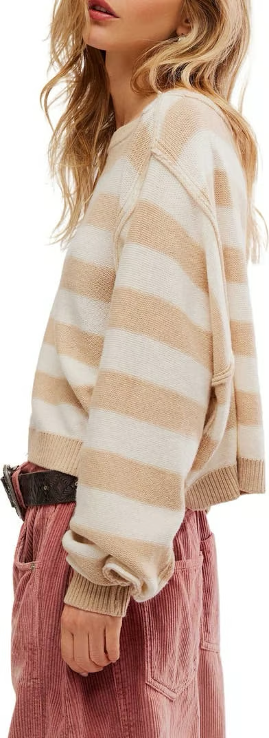 Free People Women's Striped Knit Crop Sweater MSRP $108