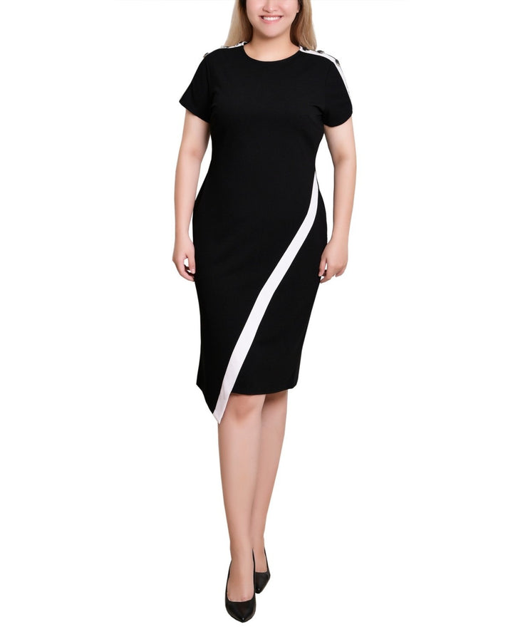 NY Collection Petite Short Sleeve Asymmetrical Hem Dress MSRP $52
