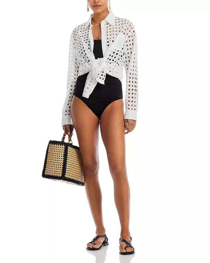 Tommy Bahama Pearl Shirred Bandeau One Piece Swimsuit MSRP $138