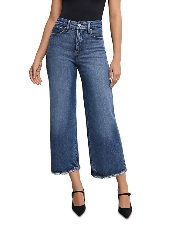 Good American Good Waist High Rise Cropped Palazzo Jeans MSRP $169