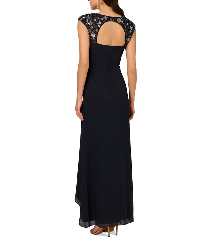 Adrianna Papell Cap-Sleeve Chiffon Mermaid Gown MSRP $249