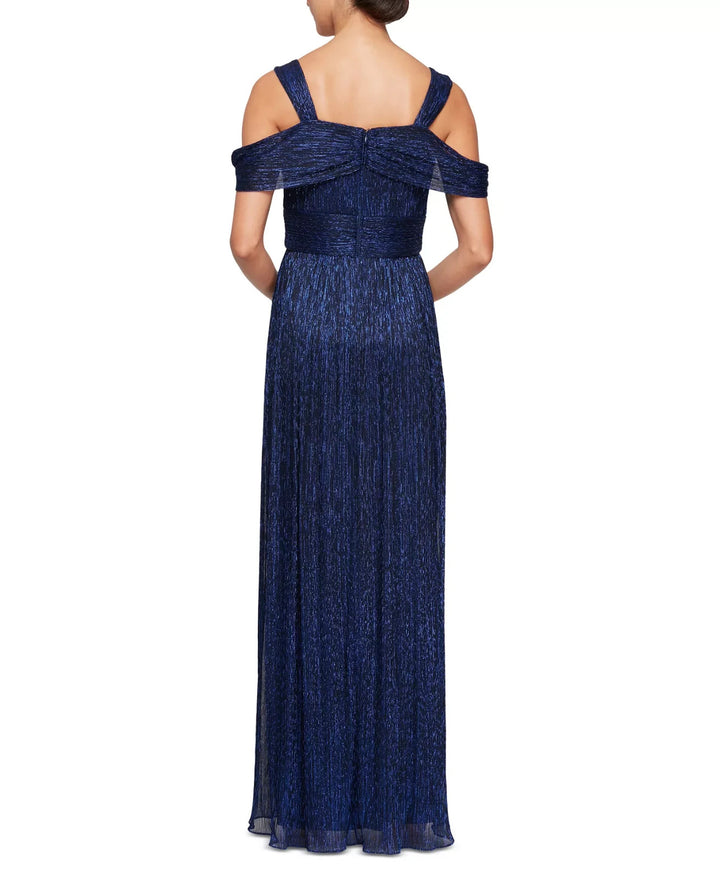 Alex Evenings Women's Metallic Printed Cold Shoulder Gown MSRP $199