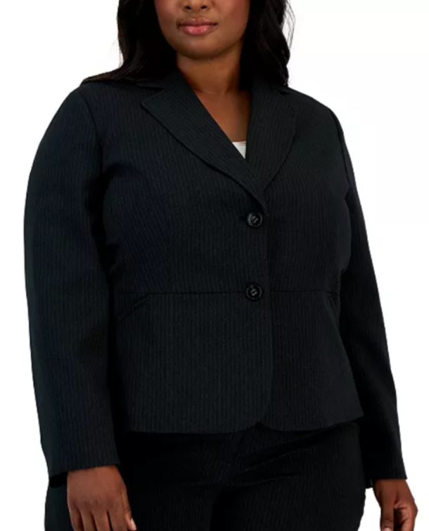 Le Suit Plus Size Two-Button Pinstriped Suit Jacket