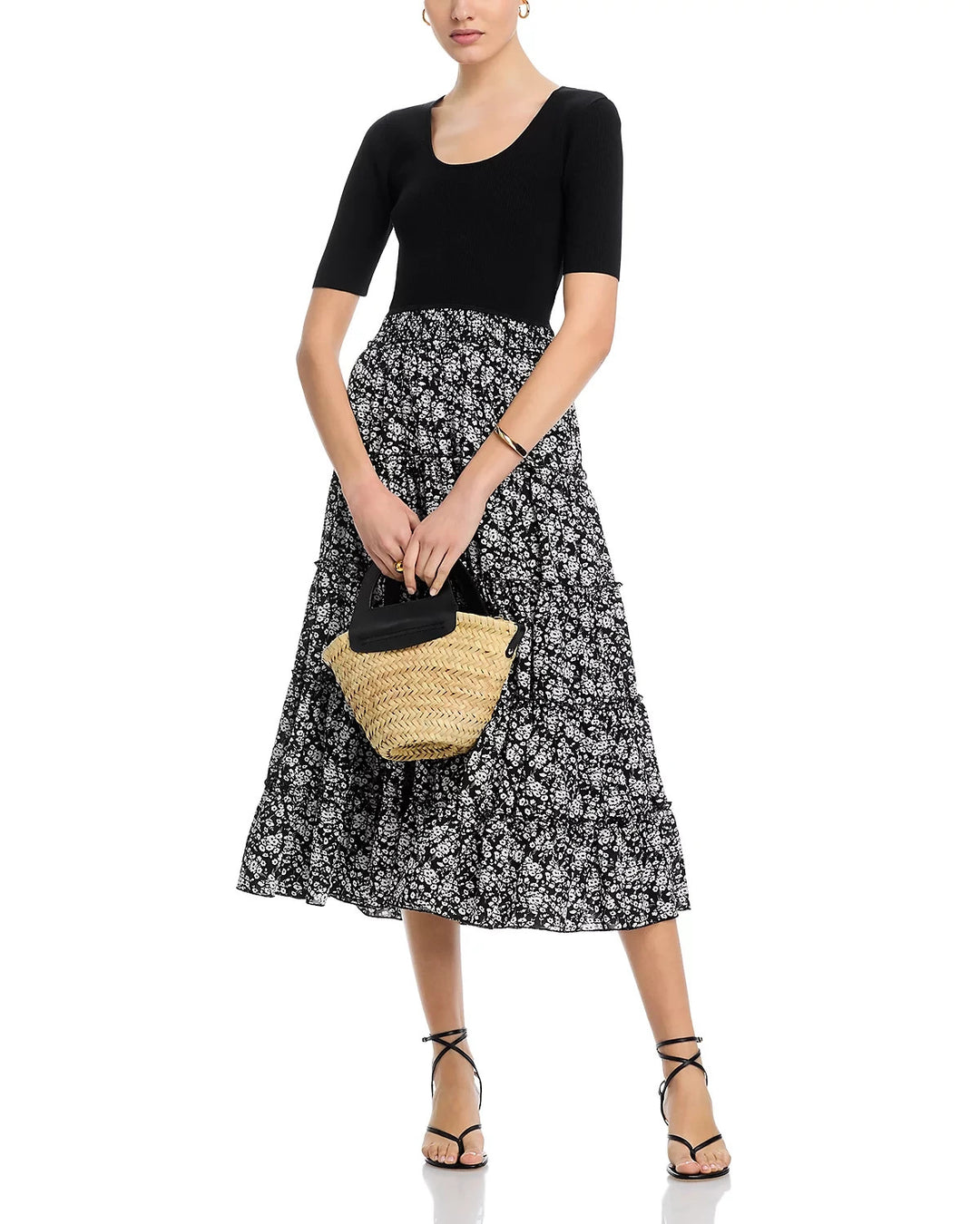 T Tahari Elbow Sleeve Scoop Neck Ribbed Dress MSRP $138