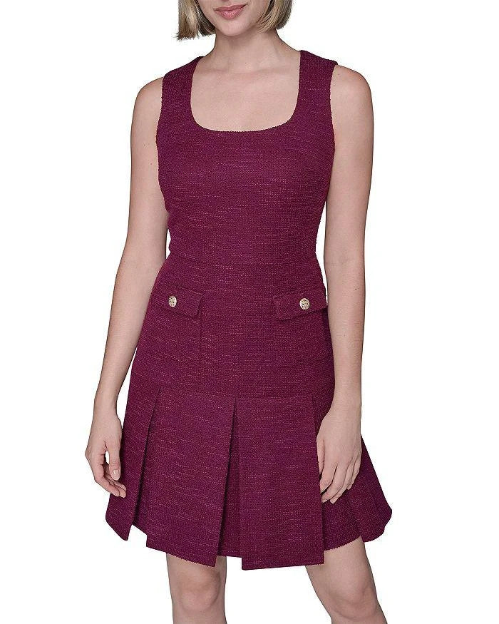 Karl Lagerfeld Paris Textured Tweed Square Neck Mini Dress MSRP $148