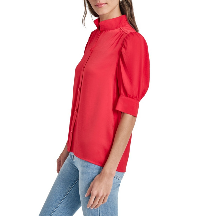 DKNY Jeans Stand Collar Puff-Sleeve Shirt MSRP $69