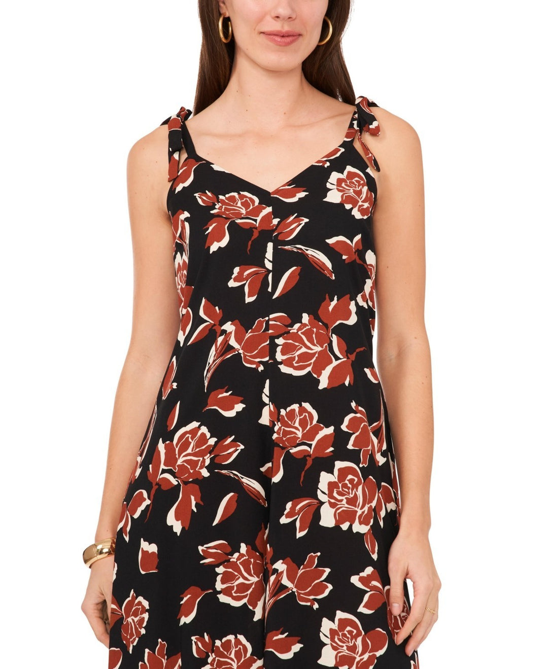 Vince Camuto Floral Tie Shoulder Angled Hem Jumpsuit MSRP $69