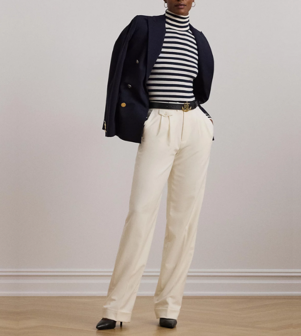 Lauren Ralph Lauren Pleated Wool Twill Straight Pants MSRP $245