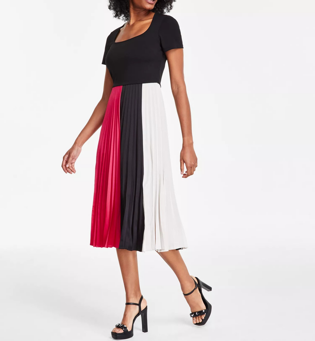 KARL LAGERFELD PARIS Women's Colorblocked Pleated Dress MSRP $158