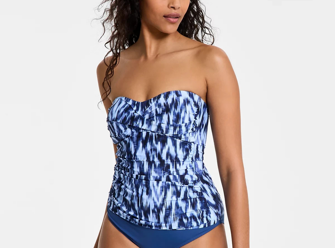 Anne Cole Twist-Front Shirred Bandeau Tankini Top MSRP $68