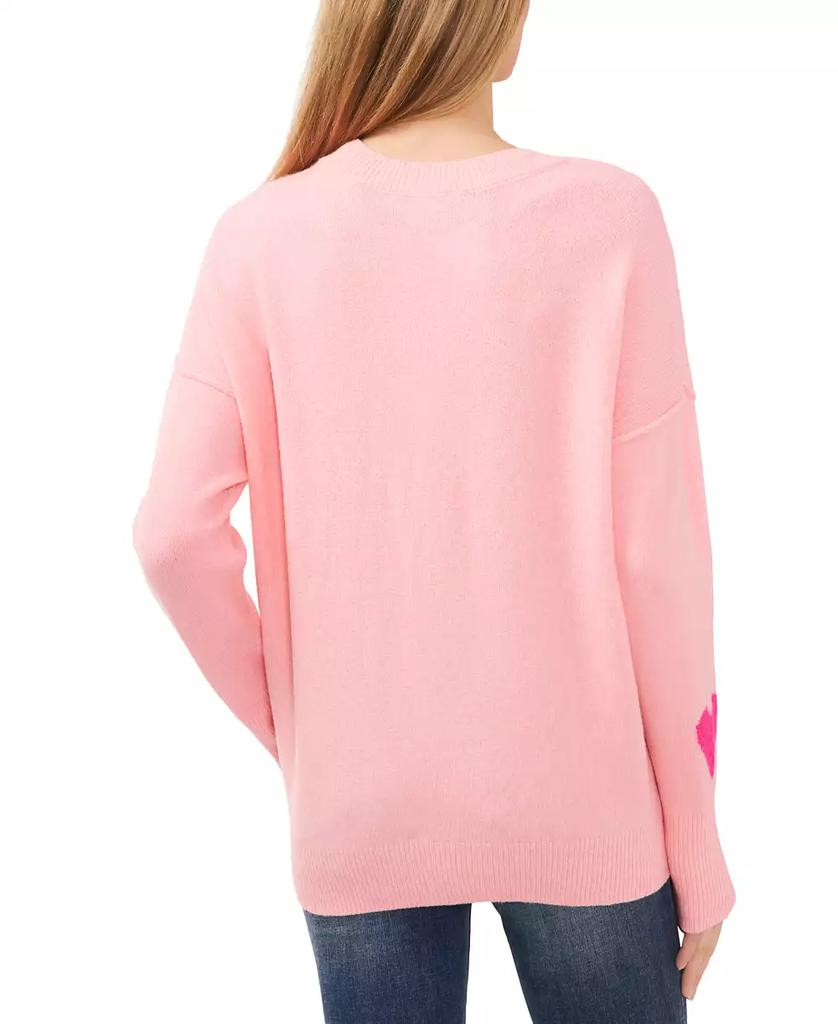 CeCe Women's Heart-Print Crewneck Long-Sleeve Sweater MSRP $79