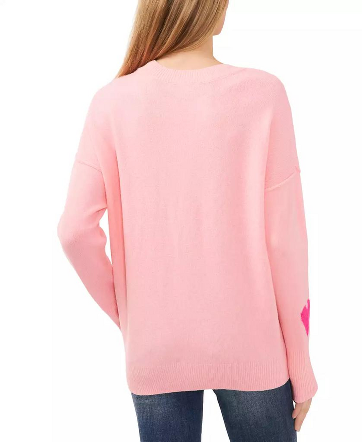 CeCe Women's Heart-Print Crewneck Long-Sleeve Sweater MSRP $79