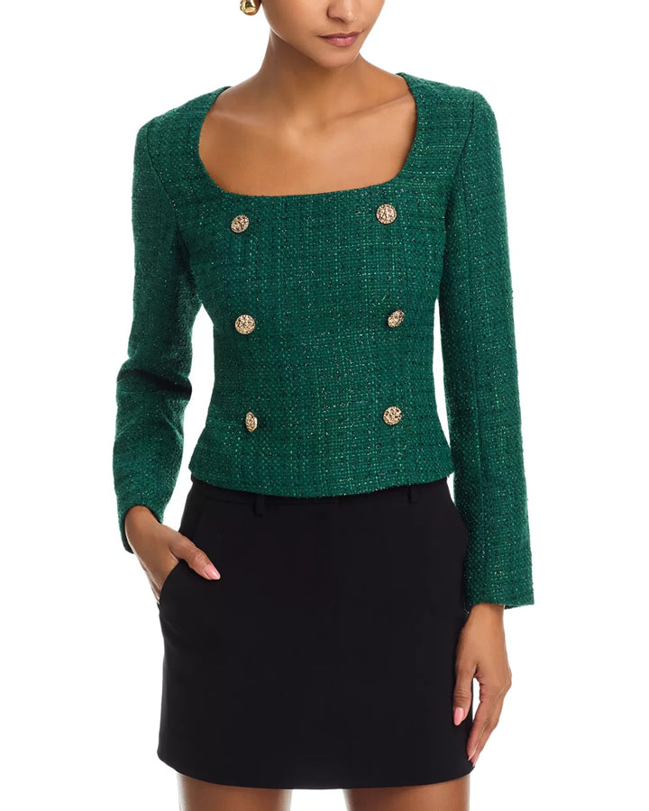 FRENCH CONNECTION Shante Shimmer Tweed Double Breasted Top MSRP $138