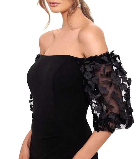 Xscape Off-the-Shoulder Floral-Sleeve Gown MSRP $259