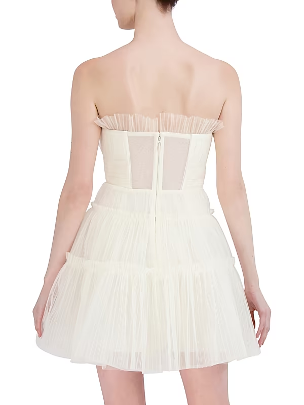 BCBGMAXAZRIA Strapless Tiered Tulle Mini Dress MSRP $398