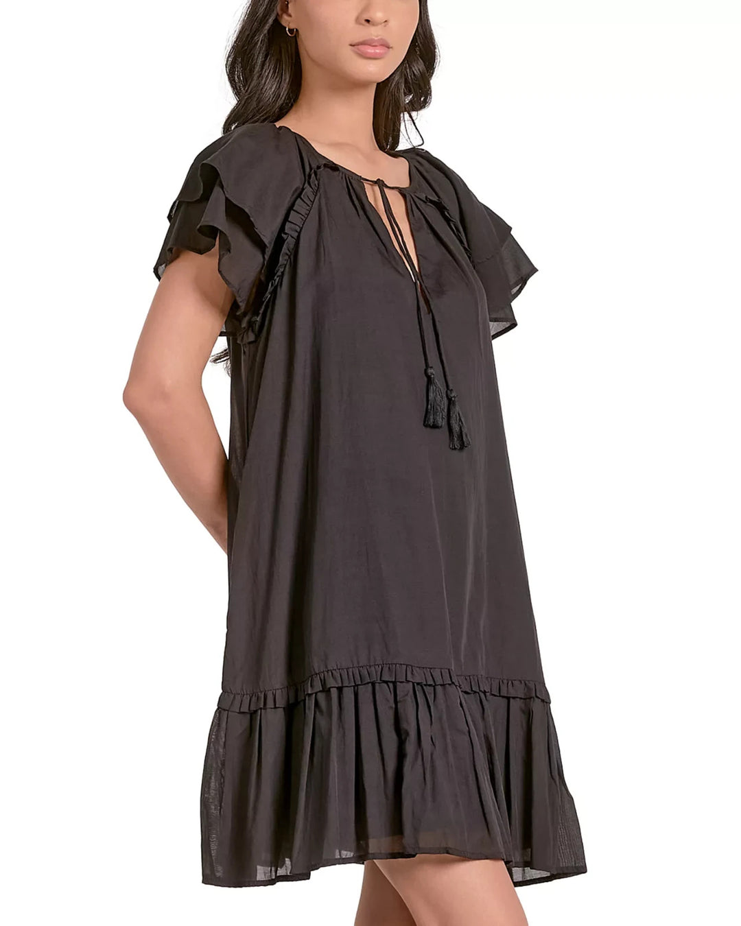 Elan Short Sleeve Ruffle Baby Doll Dress MSRP $89