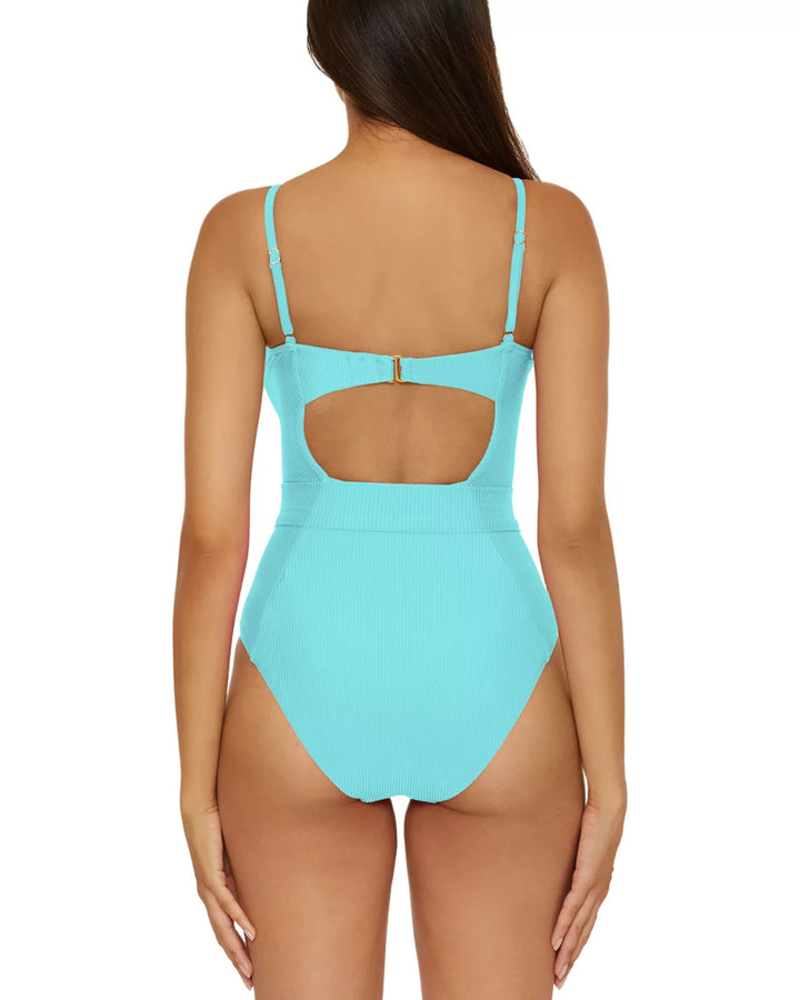 Becca by Rebecca Virtue Monte Carlo Ribbed One Piece Swimsuit MSRP $158
