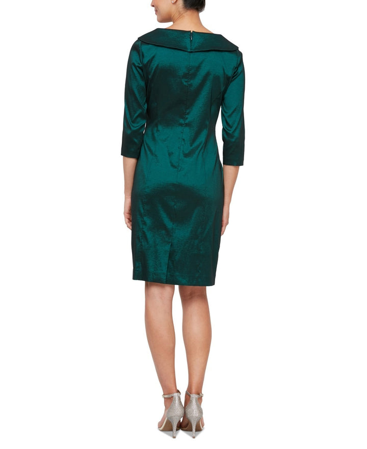 Alex Evening Women's Ruched Portrait-Collar Sheath Dress MSRP $179