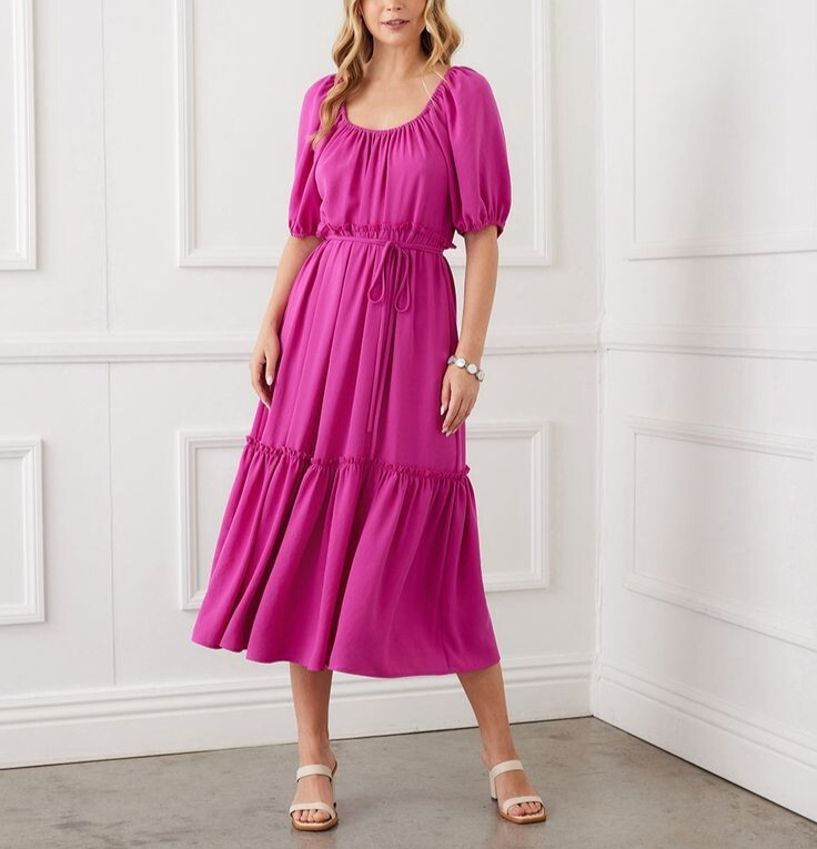 Karen Kane Puff Sleeve Midi Dress MSRP $228 Size XS # 14B 1900