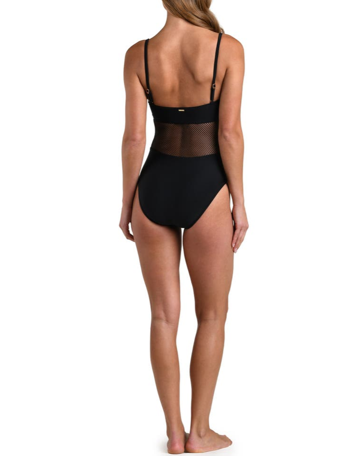 L'AGENCE Tory Bandeau Mesh Solid One Piece Swimsuit MSRP $255