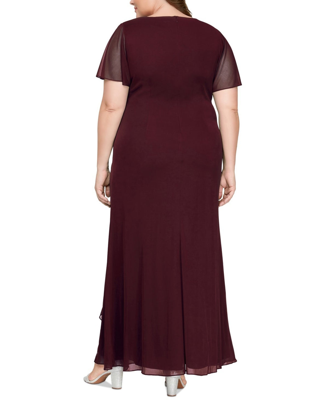 Alex Evenings Plus Size Flutter-Sleeve Embellished-Trim Gown MSRP $199