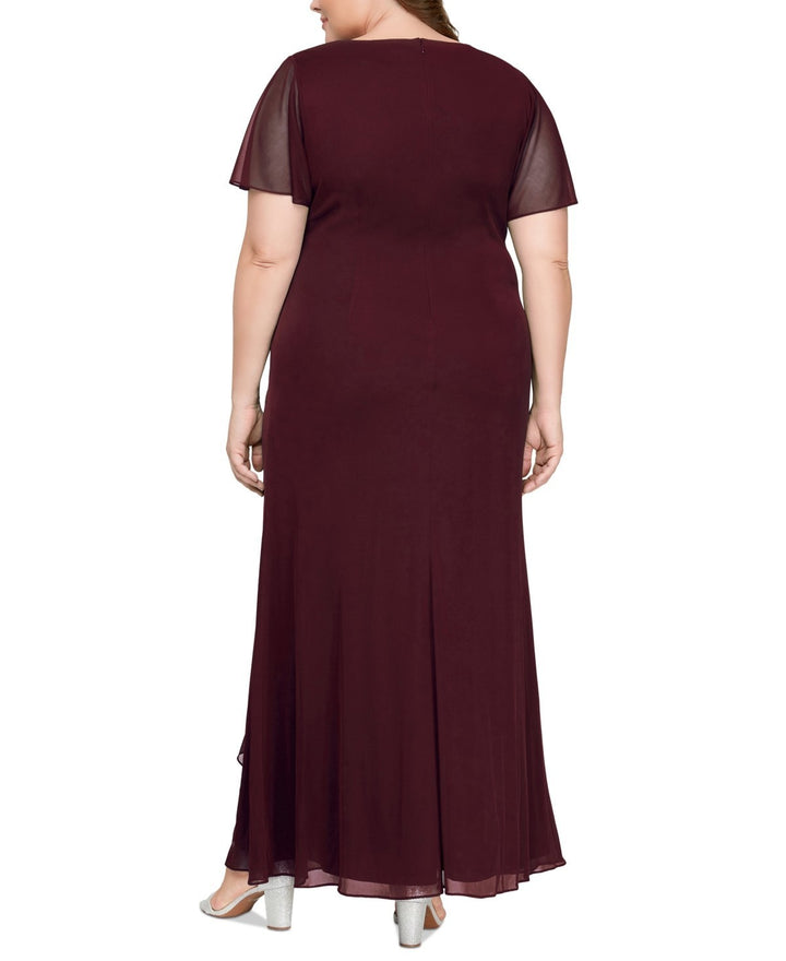 Alex Evenings Plus Size Flutter-Sleeve Embellished-Trim Gown MSRP $199