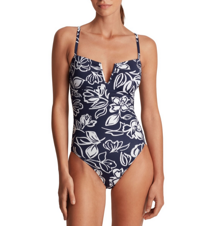 Lauren Ralph Lauren Floral-Print U-Wire One-Piece Swimsuit MSRP $155