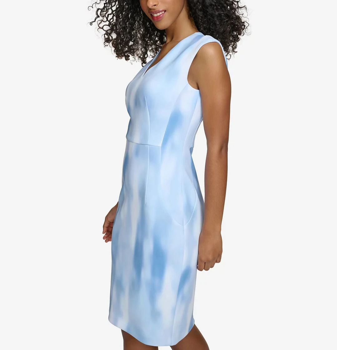 Calvin Klein Printed V-Neck Sheath Dress MSRP $129